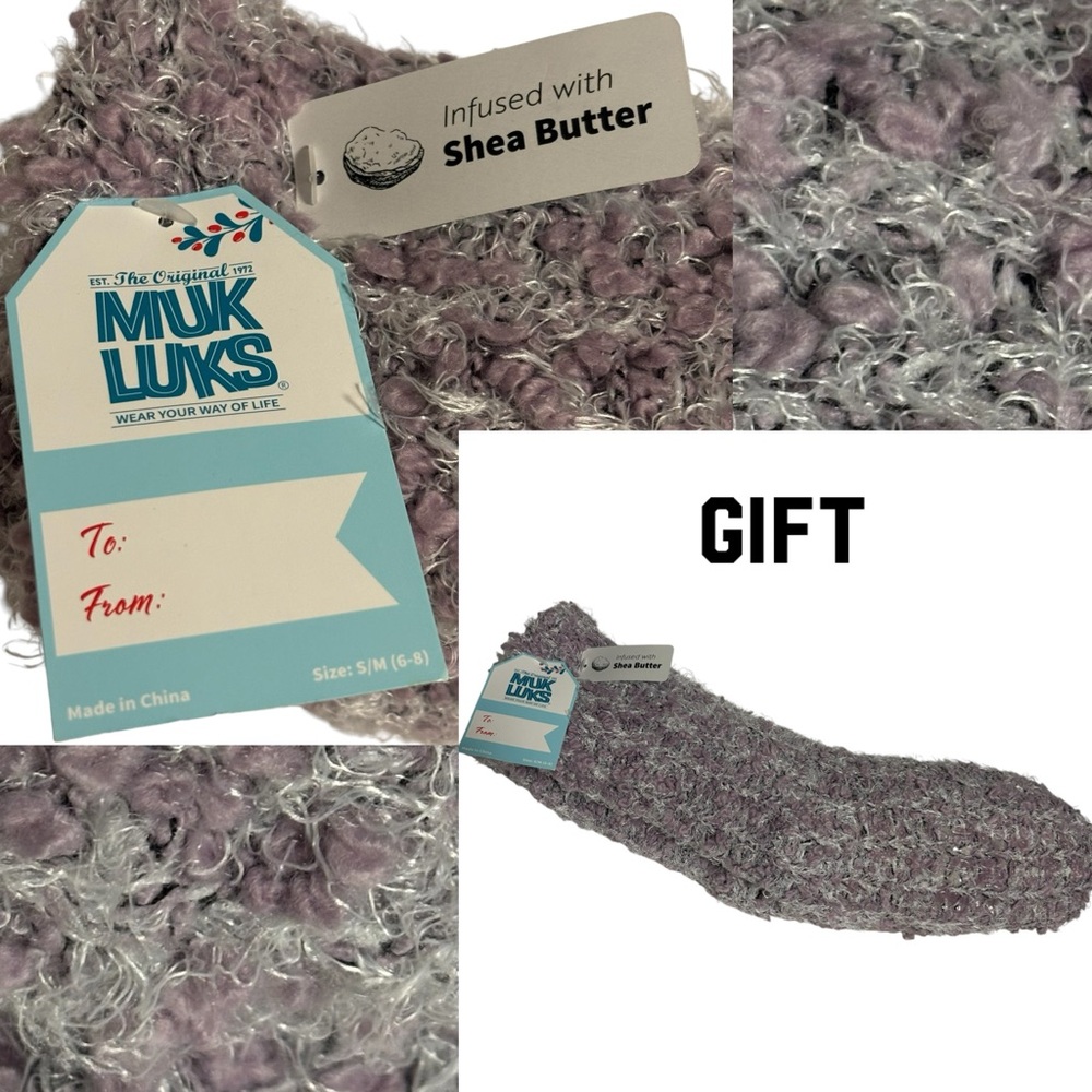MUK LUKS Non-skid Cabin Booties socks infused W/ shea butter Sm/Med Purple NWT